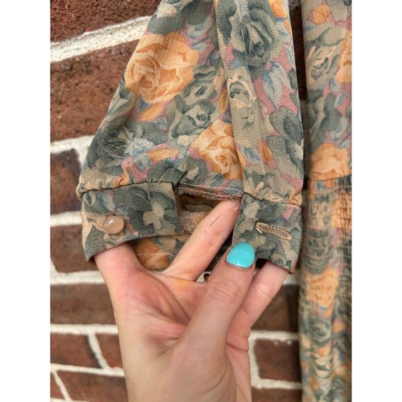 Vintage 1980s Taurus II Floral Print Dress Lace Collar Long Sleeve Drop Waist - Picture 8 of 15